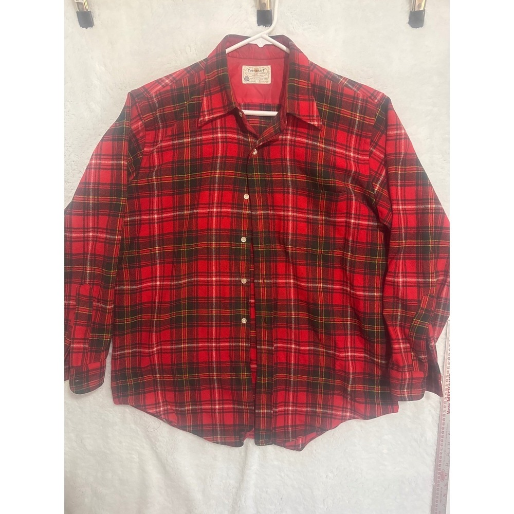 Vintage Towncraft 100%‎ Virgin Wool Mens Plaid Flannel Shirt Size Large